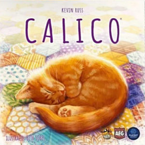 Okładka gry Calico z leżącym, zwiniętym w kłębek rudym kotem.